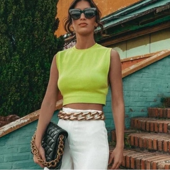 Zara Knit Open Back Tie Crop Top Yellow Green Blogger Favorite 3519/034/509 - Picture 2 of 7